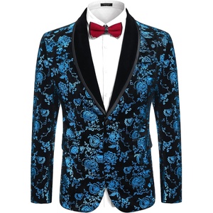 image:imageCOOFANDY Mens Velvet Tuxedo Floral Blazer Jacket One Button Shawl Lapel Suit Jacket for Dinner Prom Party WeddingBlue
