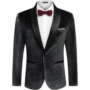 image:imageCOOFANDY Mens Velvet Tuxedo One Button Jacket Dinner Prom Wedding Blazer JacketBlack