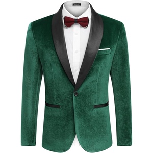 image:imageCOOFANDY Mens Velvet Tuxedo One Button Jacket Dinner Prom Wedding Blazer JacketLack Green