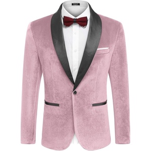 image:imageCOOFANDY Mens Velvet Tuxedo One Button Jacket Dinner Prom Wedding Blazer JacketPink