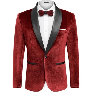 image:imageCOOFANDY Mens Velvet Tuxedo One Button Jacket Dinner Prom Wedding Blazer JacketRed