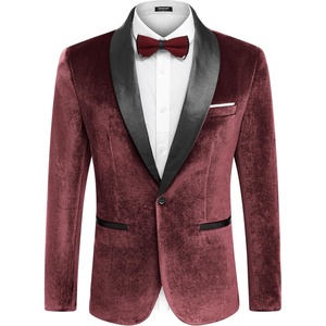 image:imageCOOFANDY Mens Velvet Tuxedo One Button Jacket Dinner Prom Wedding Blazer JacketWine Red