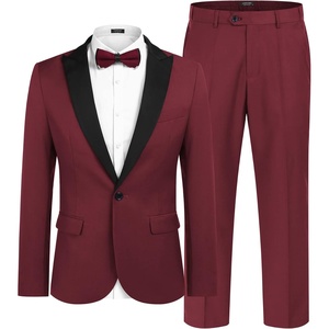 image:imageCOOFANDY Mens Wedding Suits 2 Piece Tuxedo Jacket One Button Peak Lapel Suit Jacket Dress Pants for DinnerPromParty Wine Red