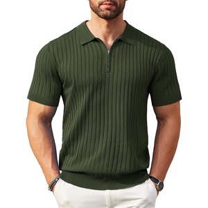 image:imageCOOFANDY Mens Zipper Polo Shirts Short Sleeve Ribbed Knit Polo T Shirts Fashion Casual Golf ShirtsArmy Green