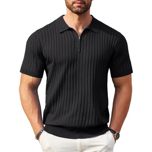 image:imageCOOFANDY Mens Zipper Polo Shirts Short Sleeve Ribbed Knit Polo T Shirts Fashion Casual Golf ShirtsBlack