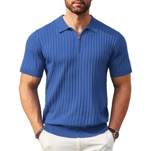 image:imageCOOFANDY Mens Zipper Polo Shirts Short Sleeve Ribbed Knit Polo T Shirts Fashion Casual Golf ShirtsBlue