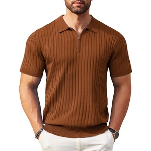 image:imageCOOFANDY Mens Zipper Polo Shirts Short Sleeve Ribbed Knit Polo T Shirts Fashion Casual Golf ShirtsBrown