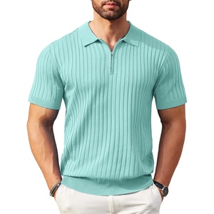 image:imageCOOFANDY Mens Zipper Polo Shirts Short Sleeve Ribbed Knit Polo T Shirts Fashion Casual Golf ShirtsGreen