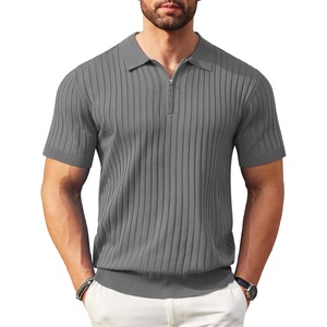 image:imageCOOFANDY Mens Zipper Polo Shirts Short Sleeve Ribbed Knit Polo T Shirts Fashion Casual Golf ShirtsGrey