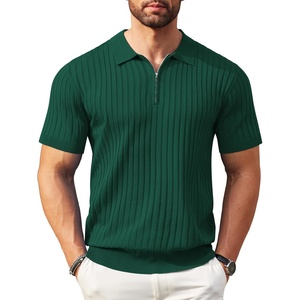 image:imageCOOFANDY Mens Zipper Polo Shirts Short Sleeve Ribbed Knit Polo T Shirts Fashion Casual Golf ShirtsHunter Green