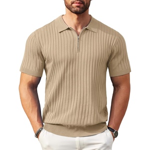 image:imageCOOFANDY Mens Zipper Polo Shirts Short Sleeve Ribbed Knit Polo T Shirts Fashion Casual Golf ShirtsKhaki