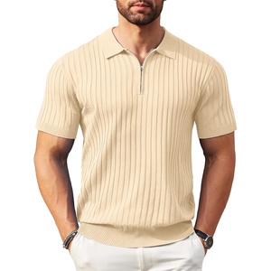 image:imageCOOFANDY Mens Zipper Polo Shirts Short Sleeve Ribbed Knit Polo T Shirts Fashion Casual Golf ShirtsLight Khaki