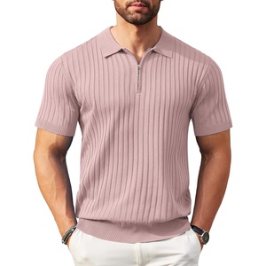 image:imageCOOFANDY Mens Zipper Polo Shirts Short Sleeve Ribbed Knit Polo T Shirts Fashion Casual Golf ShirtsPink
