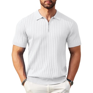 image:imageCOOFANDY Mens Zipper Polo Shirts Short Sleeve Ribbed Knit Polo T Shirts Fashion Casual Golf ShirtsWhite