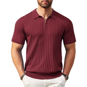 image:imageCOOFANDY Mens Zipper Polo Shirts Short Sleeve Ribbed Knit Polo T Shirts Fashion Casual Golf ShirtsWine Red