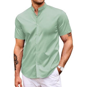 image:imageCOOFANDY Muscle Fit Dress Shirts for Men Banded Collar Casual Button Down ShirtsLight Green