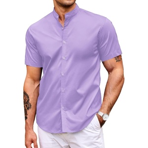 image:imageCOOFANDY Muscle Fit Dress Shirts for Men Banded Collar Casual Button Down ShirtsLilac