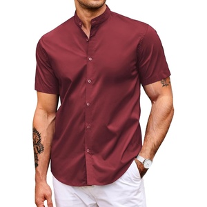 image:imageCOOFANDY Muscle Fit Dress Shirts for Men Banded Collar Casual Button Down ShirtsRed