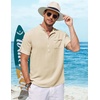 image:imageCOOFANDY Henley Shirts for Men Short Sleeve Band Collar Casual Shirt Summer Hippie Vacation Beach T Shirts with PocketChampagne