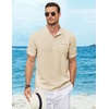 image:imageCOOFANDY Henley Shirts for Men Short Sleeve Band Collar Casual Shirt Summer Hippie Vacation Beach T Shirts with PocketChampagne