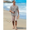 image:imageCOOFANDY Henley Shirts for Men Short Sleeve Band Collar Casual Shirt Summer Hippie Vacation Beach T Shirts with PocketLight Grey