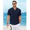 image:imageCOOFANDY Henley Shirts for Men Short Sleeve Band Collar Casual Shirt Summer Hippie Vacation Beach T Shirts with PocketNavy Blue