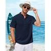 image:imageCOOFANDY Henley Shirts for Men Short Sleeve Band Collar Casual Shirt Summer Hippie Vacation Beach T Shirts with PocketNavy Blue
