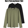 image:imageCOOFANDY Men 2 Pack Muscle Fitted T Shirt Gym Workout Athletic Long Sleeves TeeBlackLight Army Green