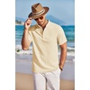 image:imageCOOFANDY Men Casual Henley Tee Shirt Short Sleeve Band Collar Summer Beach Textured TShirtApricot