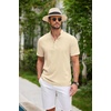 image:imageCOOFANDY Men Casual Henley Tee Shirt Short Sleeve Band Collar Summer Beach Textured TShirtApricot