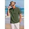 image:imageCOOFANDY Men Casual Henley Tee Shirt Short Sleeve Band Collar Summer Beach Textured TShirtArmy Green