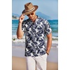 image:imageCOOFANDY Men Casual Henley Tee Shirt Short Sleeve Band Collar Summer Beach Textured TShirtBeige Black Leaves
