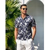 image:imageCOOFANDY Men Casual Henley Tee Shirt Short Sleeve Band Collar Summer Beach Textured TShirtBeige Black Leaves