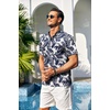image:imageCOOFANDY Men Casual Henley Tee Shirt Short Sleeve Band Collar Summer Beach Textured TShirtBeige Black Leaves
