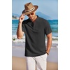 image:imageCOOFANDY Men Casual Henley Tee Shirt Short Sleeve Band Collar Summer Beach Textured TShirtBlack