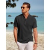 image:imageCOOFANDY Men Casual Henley Tee Shirt Short Sleeve Band Collar Summer Beach Textured TShirtBlack