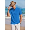 image:imageCOOFANDY Men Casual Henley Tee Shirt Short Sleeve Band Collar Summer Beach Textured TShirtBlue