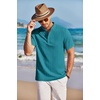 image:imageCOOFANDY Men Casual Henley Tee Shirt Short Sleeve Band Collar Summer Beach Textured TShirtBlue Green