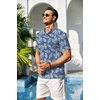 image:imageCOOFANDY Men Casual Henley Tee Shirt Short Sleeve Band Collar Summer Beach Textured TShirtBlue Palm Leaves