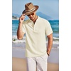 image:imageCOOFANDY Men Casual Henley Tee Shirt Short Sleeve Band Collar Summer Beach Textured TShirtCream Color
