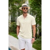 image:imageCOOFANDY Men Casual Henley Tee Shirt Short Sleeve Band Collar Summer Beach Textured TShirtCream Color