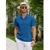 image:imageCOOFANDY Men Casual Henley Tee Shirt Short Sleeve Band Collar Summer Beach Textured TShirtDark Blue