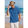 image:imageCOOFANDY Men Casual Henley Tee Shirt Short Sleeve Band Collar Summer Beach Textured TShirtDark Blue