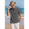 image:imageCOOFANDY Men Casual Henley Tee Shirt Short Sleeve Band Collar Summer Beach Textured TShirtDark Grey