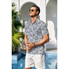 image:imageCOOFANDY Men Casual Henley Tee Shirt Short Sleeve Band Collar Summer Beach Textured TShirtDeep Blue Plam Leaf