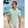 image:imageCOOFANDY Men Casual Henley Tee Shirt Short Sleeve Band Collar Summer Beach Textured TShirtIce Green