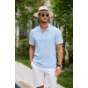 image:imageCOOFANDY Men Casual Henley Tee Shirt Short Sleeve Band Collar Summer Beach Textured TShirtLight Blue