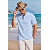 image:imageCOOFANDY Men Casual Henley Tee Shirt Short Sleeve Band Collar Summer Beach Textured TShirtLight Blue