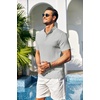 image:imageCOOFANDY Men Casual Henley Tee Shirt Short Sleeve Band Collar Summer Beach Textured TShirtLight Grey