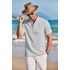 image:imageCOOFANDY Men Casual Henley Tee Shirt Short Sleeve Band Collar Summer Beach Textured TShirtLight Grey
